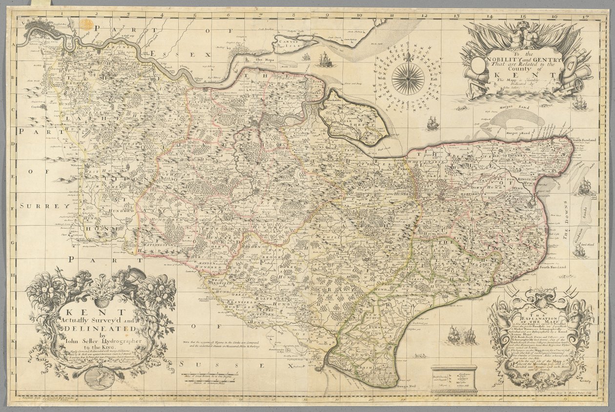 Kent, efetivamente levantada e delineada por John Seller, c.1680 (gravura) de John Seller