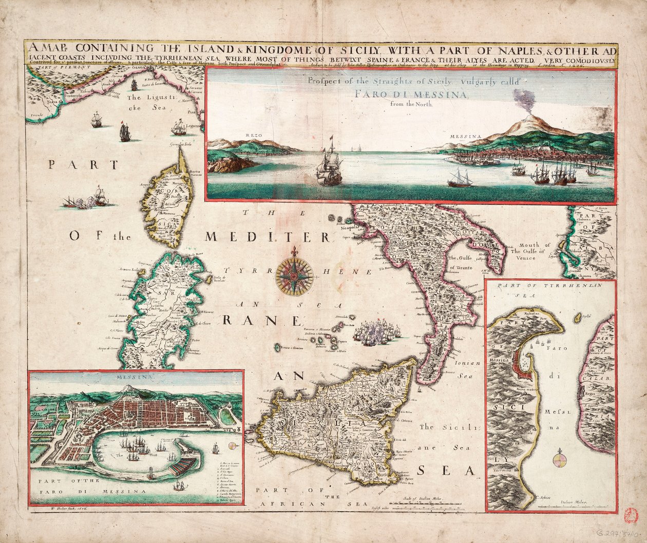 Mapa contendo a ilha e o reino da Sicília, com uma parte de Nápoles, e outras costas adjacentes, incluindo o mar Tirreno de John Seller