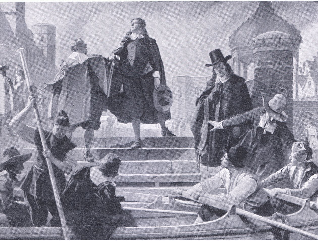 Vôo dos cinco membros, ilustração de The History of the British People publicada por Waverley, c.1940 (litho) de John Seymour Lucas