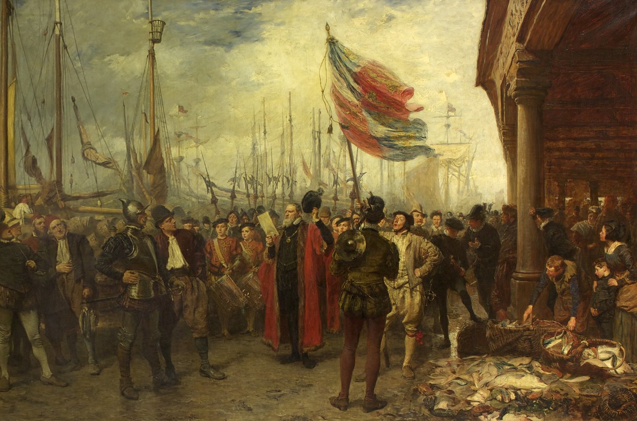 O Chamado às Armas - Plymouth Quay de John Seymour Lucas