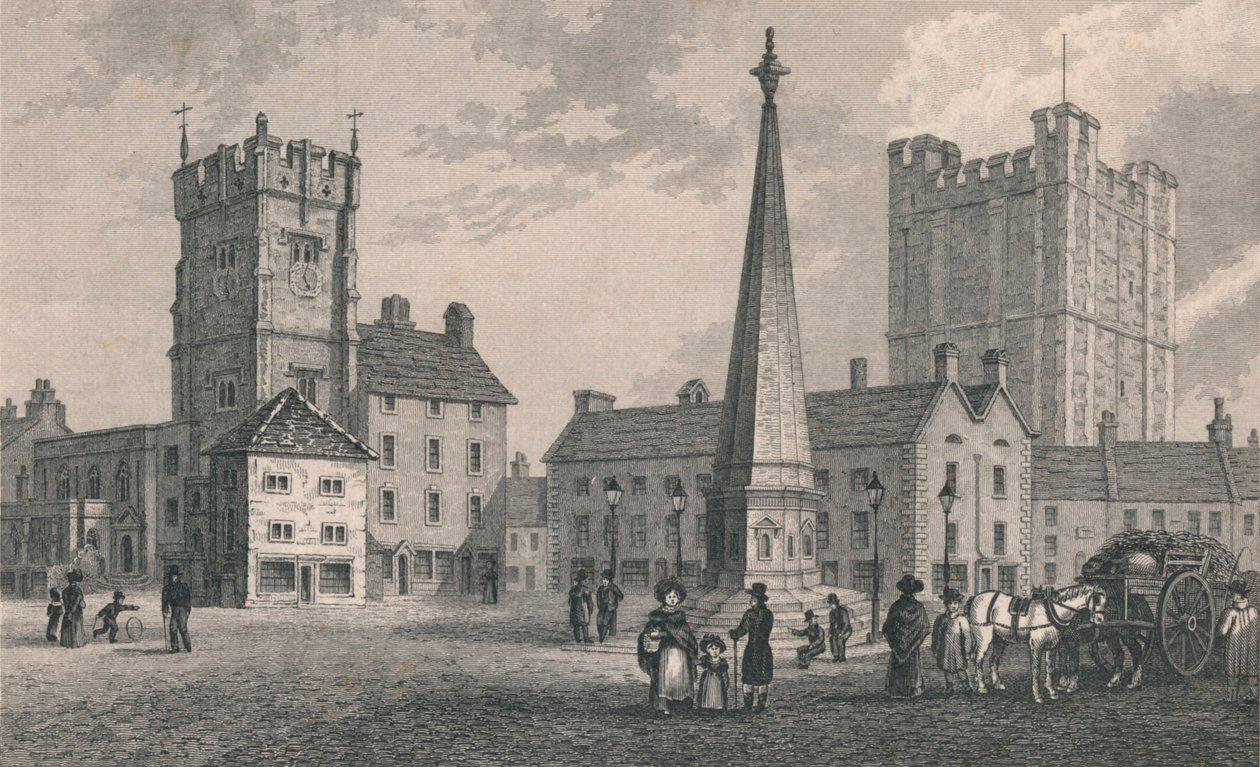 Market Place Richmond, Igreja da Trindade e Fortaleza do Castelo de Richmond, 1831 de John Shury