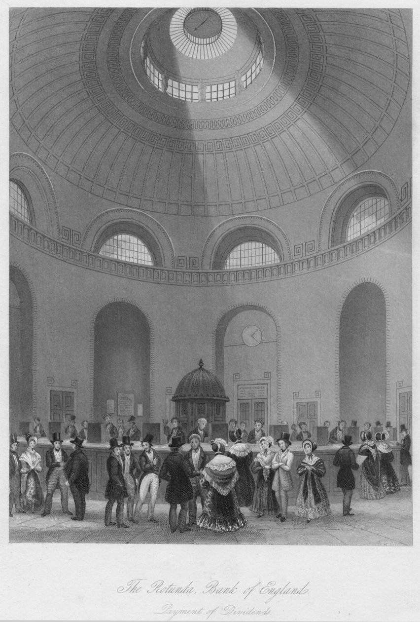 The Rotunda, Bank of England - Pagamento de dividendos, c1841 de John Shury