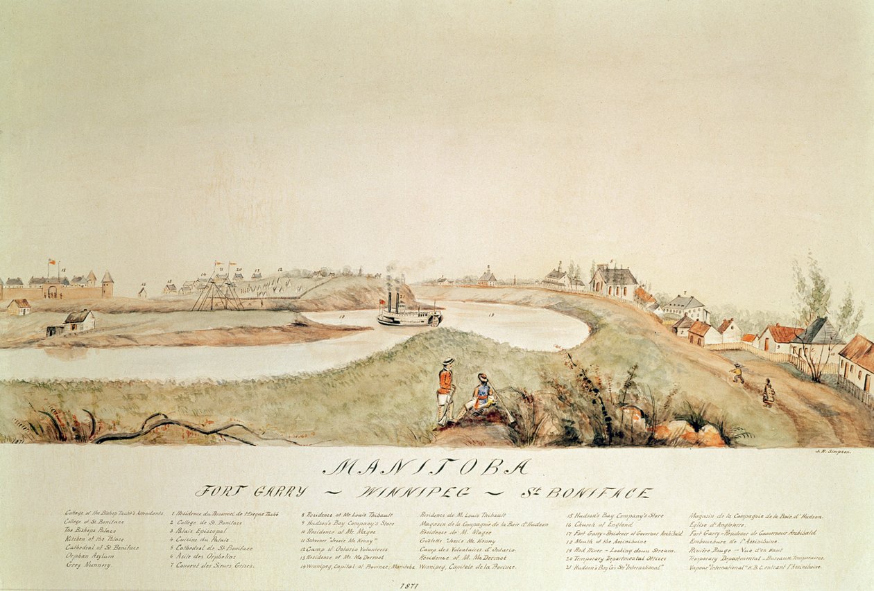 Manitoba, mostrando uma estação comercial de Hudson Bay Company, 1871 de John Simpson
