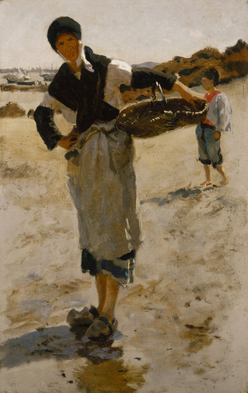 Breton Woman with a Basket, Sketch for Oyster Gatherers of Cancale de John Singer Sargent