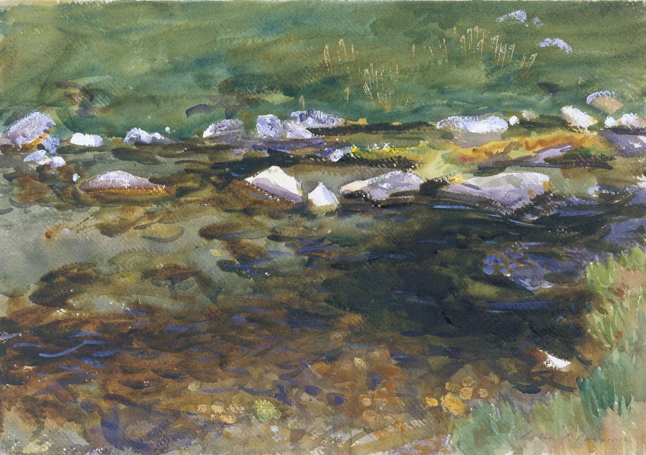 Brook and Meadow, c.1907 (wc, guache e grafite em papel branco) de John Singer Sargent