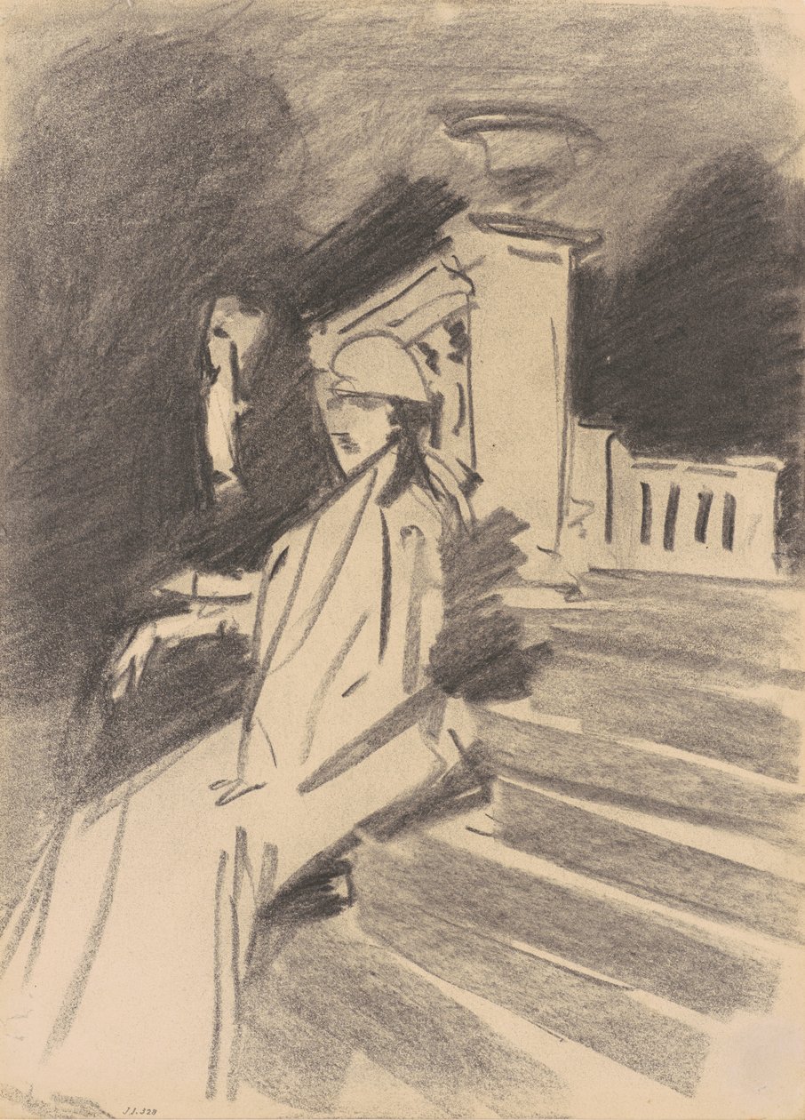 Pela Fonte, Villa Torlonia, Frascati, c.1907 (carvão vegetal em papel tufado) de John Singer Sargent