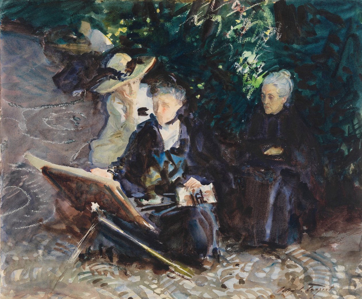 No Generalife, 1912 (wc, lápis de cera e grafite em papel de seda branco) de John Singer Sargent