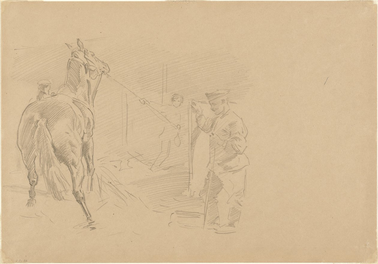 Homem a puxar um cavalo para dentro de um estábulo, 1918. de John Singer Sargent