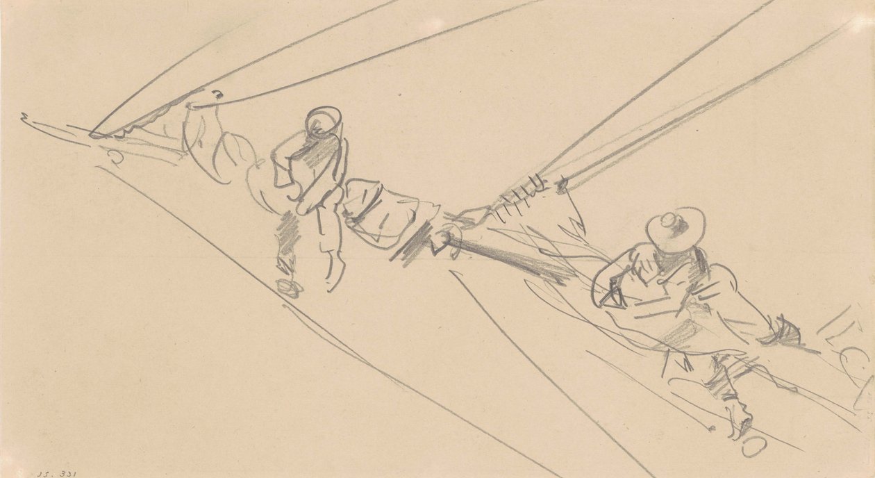 Homens em um Spar, c.1876 (grafite em papel de wove) de John Singer Sargent