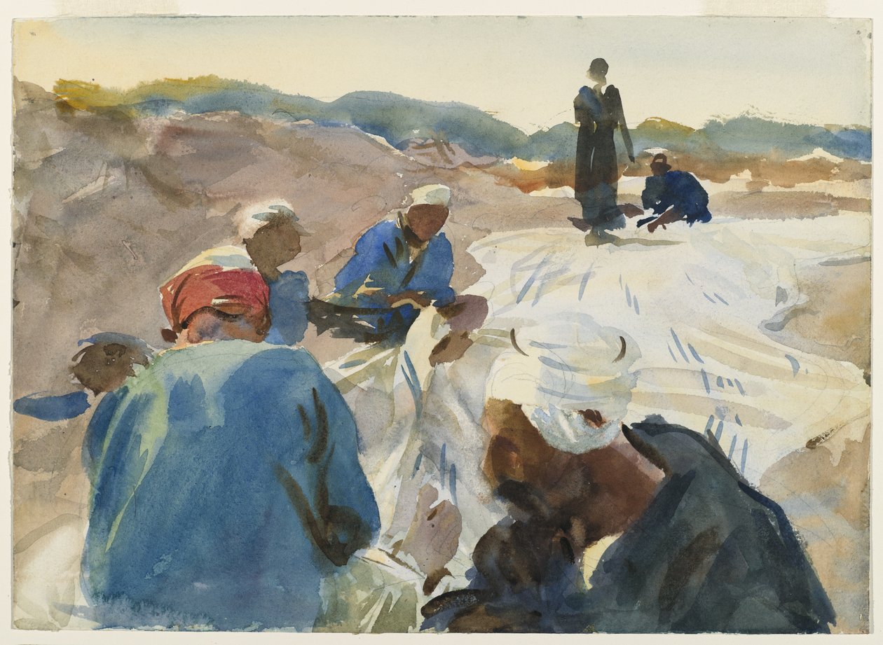 Mending a Sail (wc no papel) de John Singer Sargent