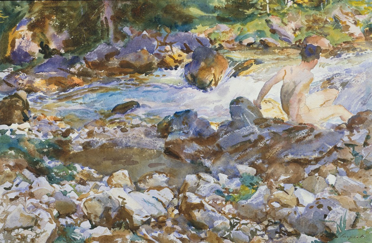 Riacho da Montanha, c.1912-14 (Aguarela e grafite em papel de seda branco) de John Singer Sargent