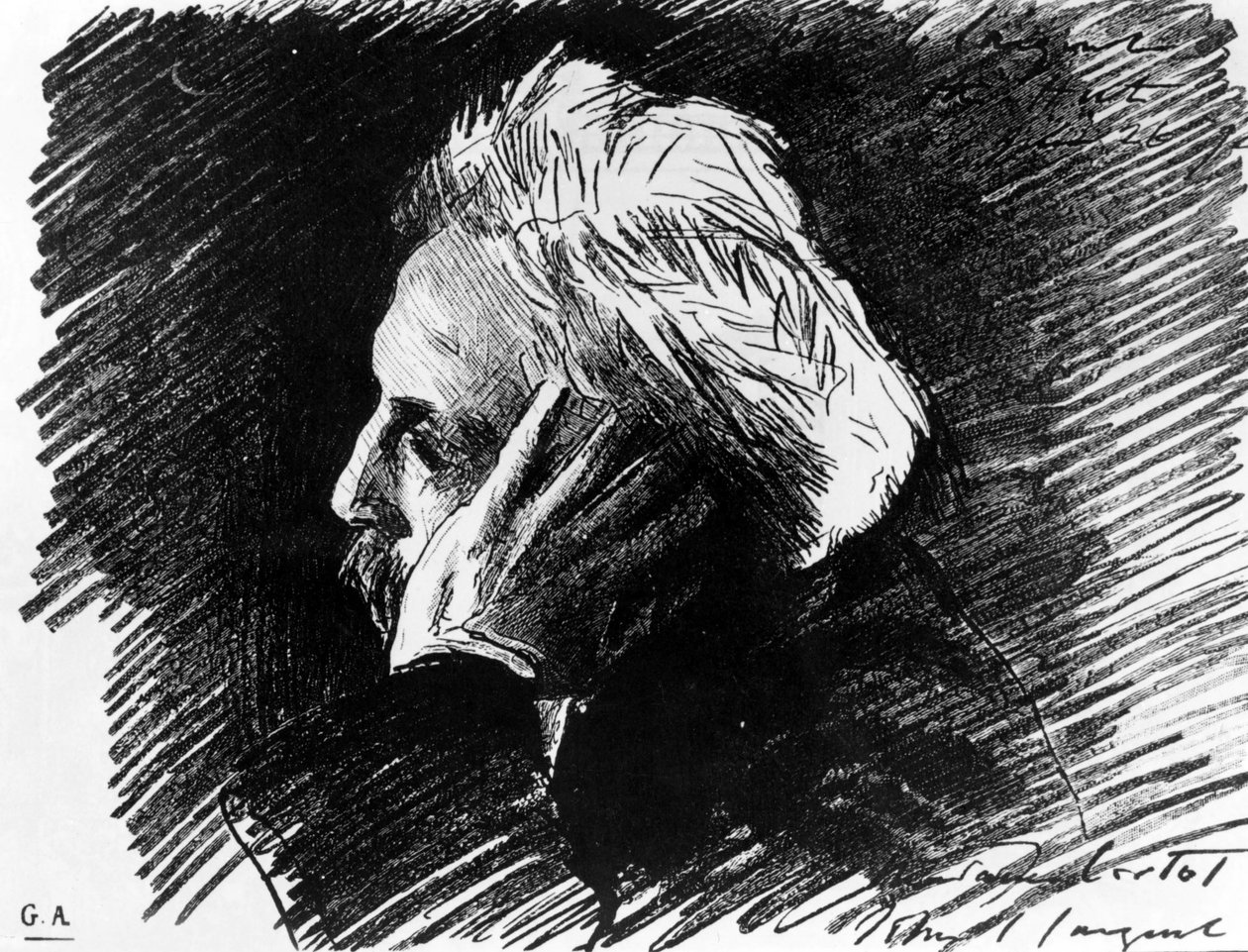 Retrato de Gabriel Fauré (1845 - 1924), compositor francês. Carvão vegetal de seu amigo John Singer Sargent (1898). de John Singer Sargent