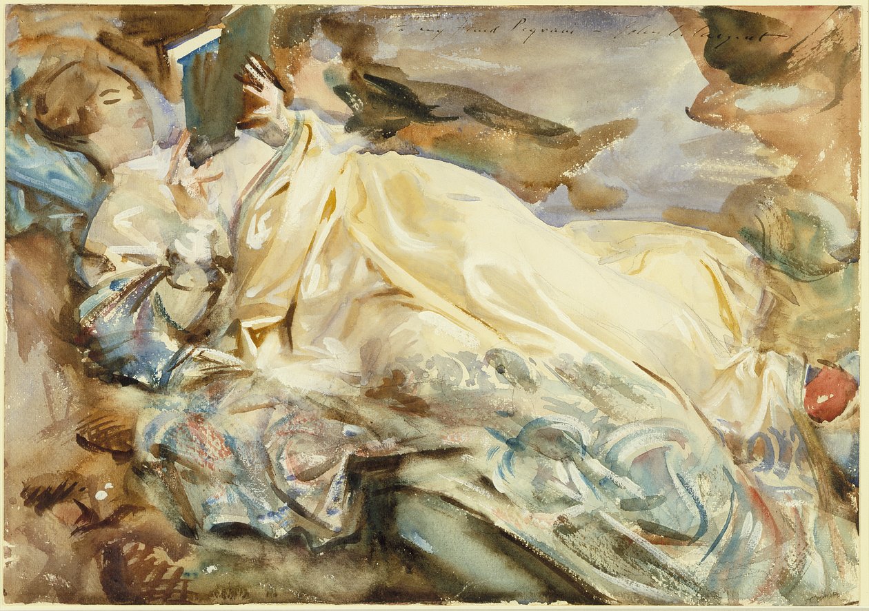 Rose-Marie Ormond a ler com um xaile de caxemira de John Singer Sargent