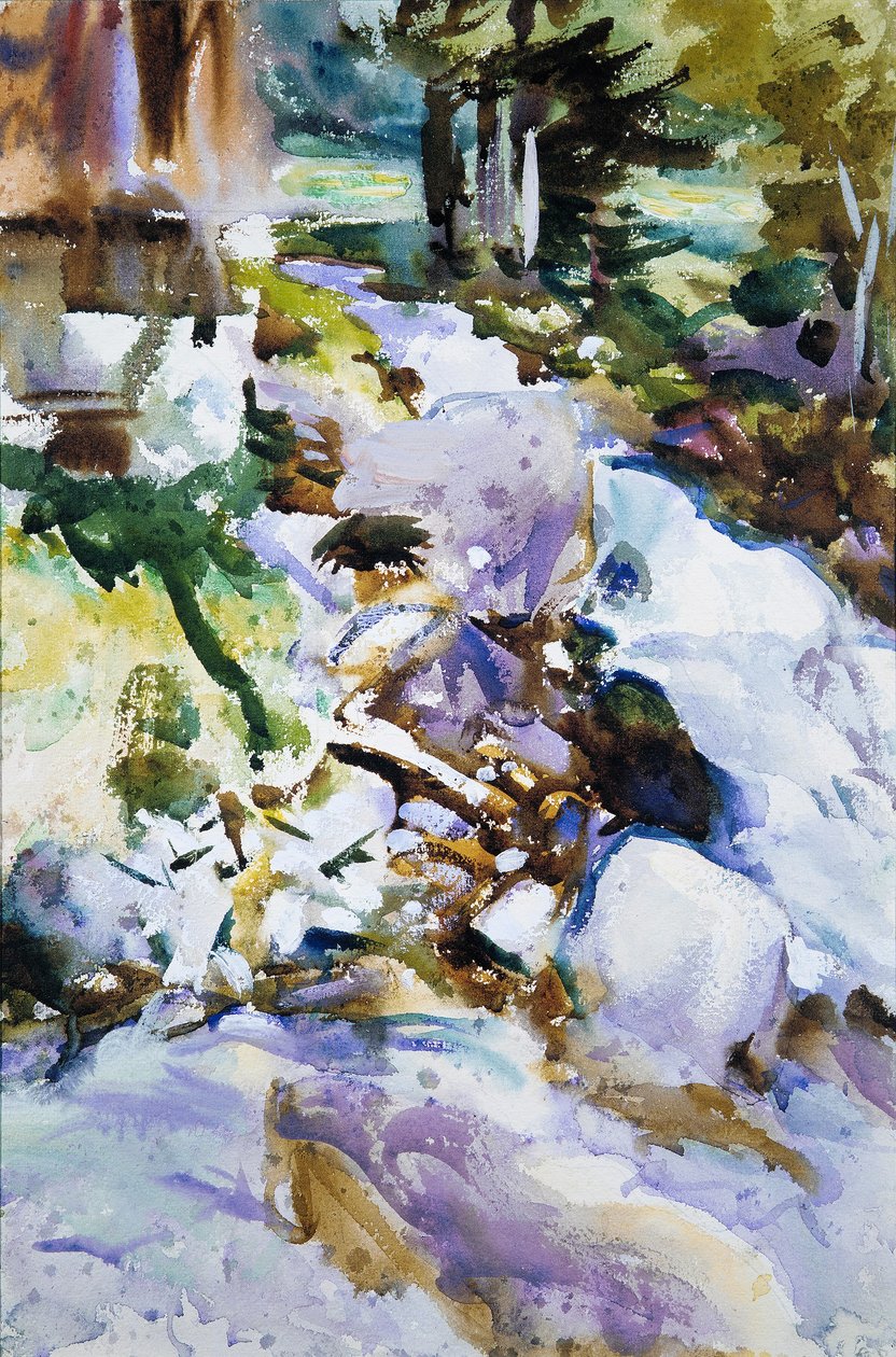 Correndo Brook, c.1904-11 (wc, guache e grafite em papel de seda) de John Singer Sargent