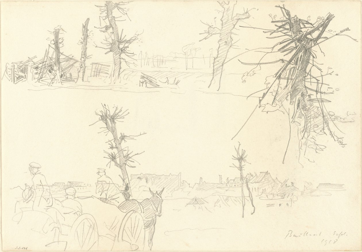 Soldados em uma paisagem devastada [reto], 1918. de John Singer Sargent