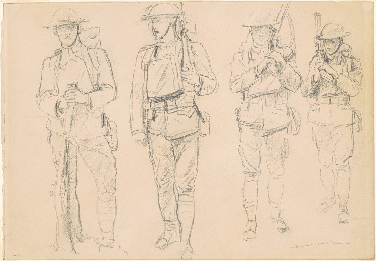 Estudos para "Entrando na Guerra" [reto] de John Singer Sargent