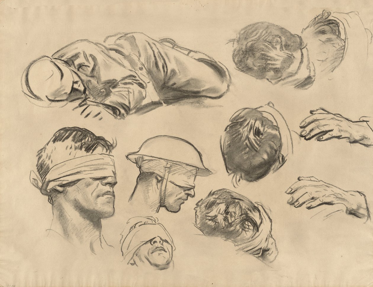 Estudos para Gassed, 1918-1919. de John Singer Sargent