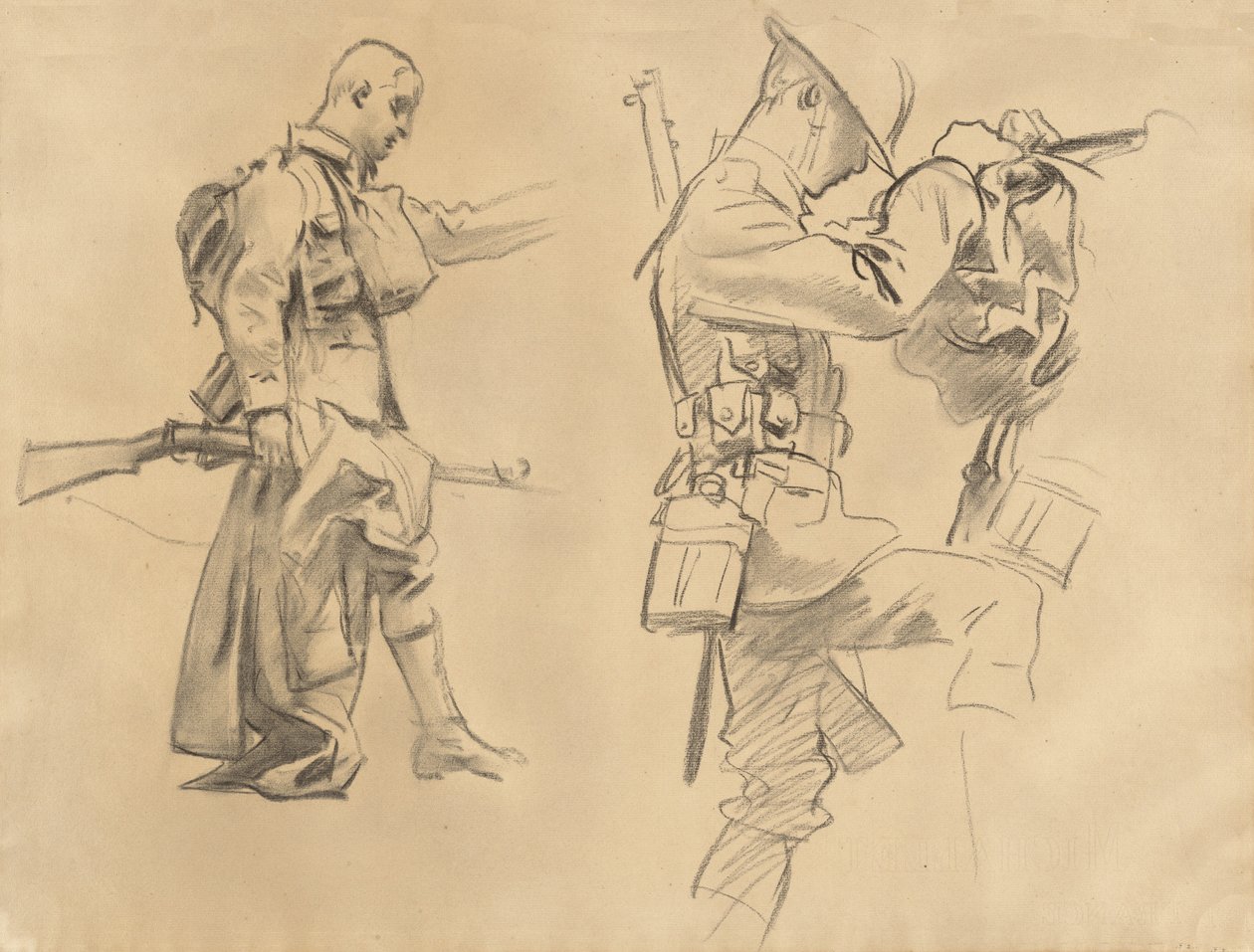 Estudos para Gassed [recto], 1918-1919. de John Singer Sargent
