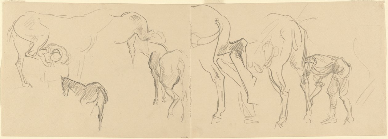 Estudos para "Ferrar os Cavalos do Calvário na Frente" [reto] de John Singer Sargent