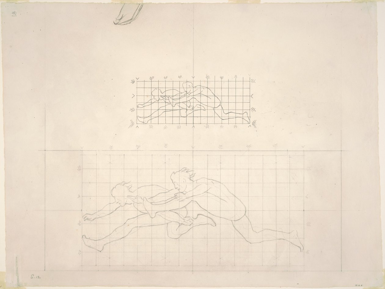 Estudos para Duas Figuras Masculinas Clássicas Saltando, 1919-1920. de John Singer Sargent
