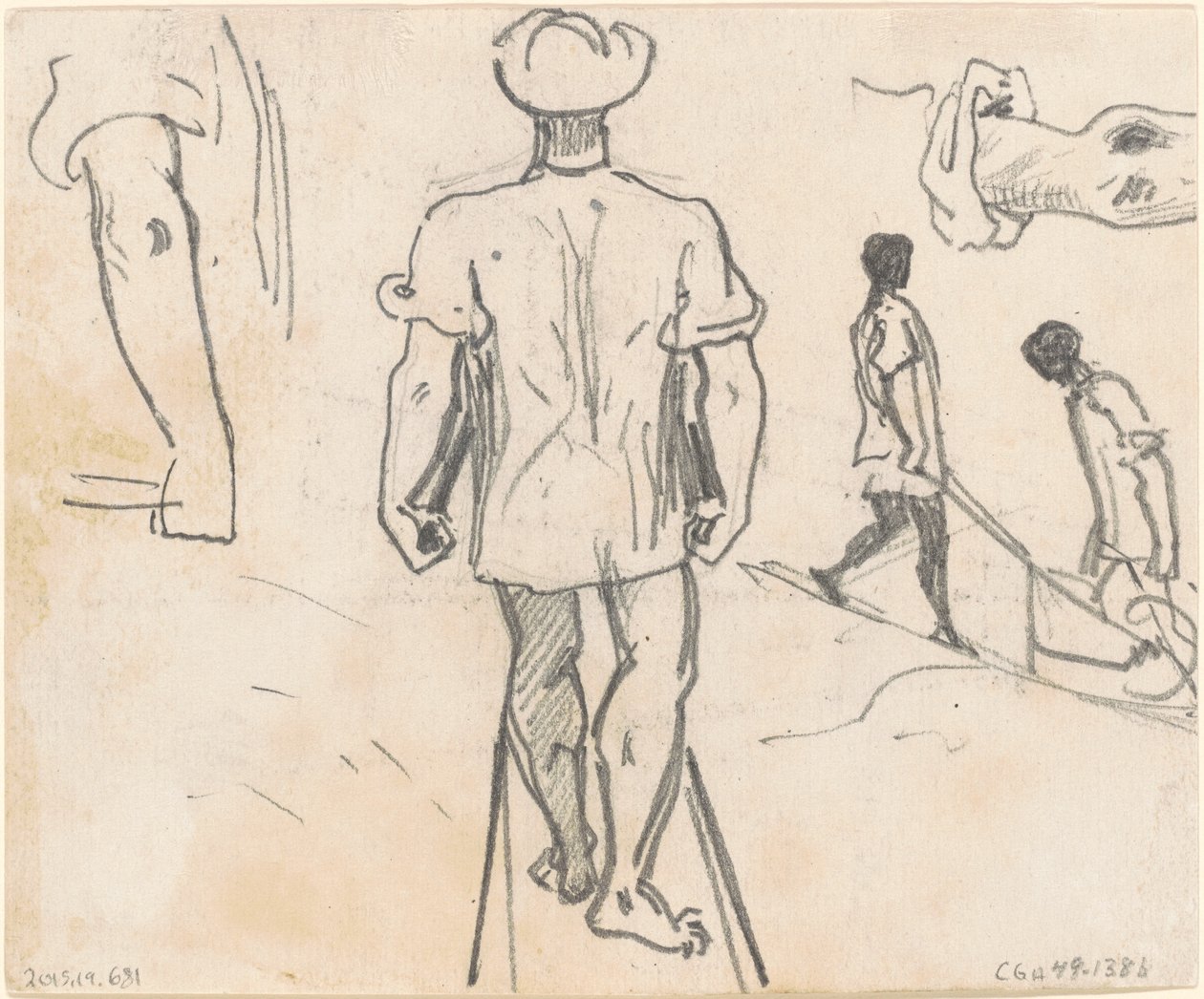 Estudos de Camponeses com Carrinhos de mão [verso], 1870-1872. de John Singer Sargent