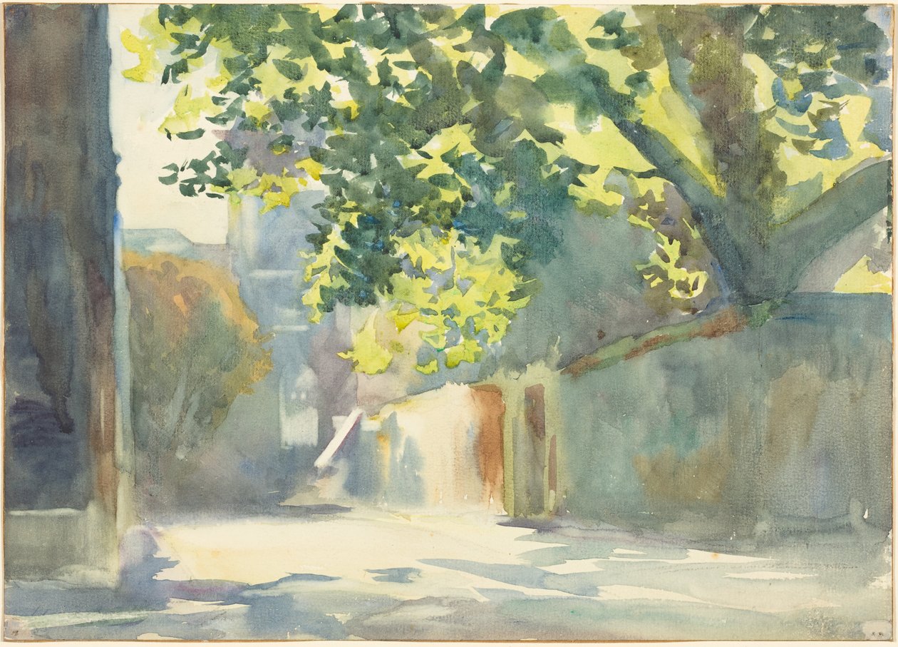 Parede banhada pelo sol debaixo de uma árvore de John Singer Sargent