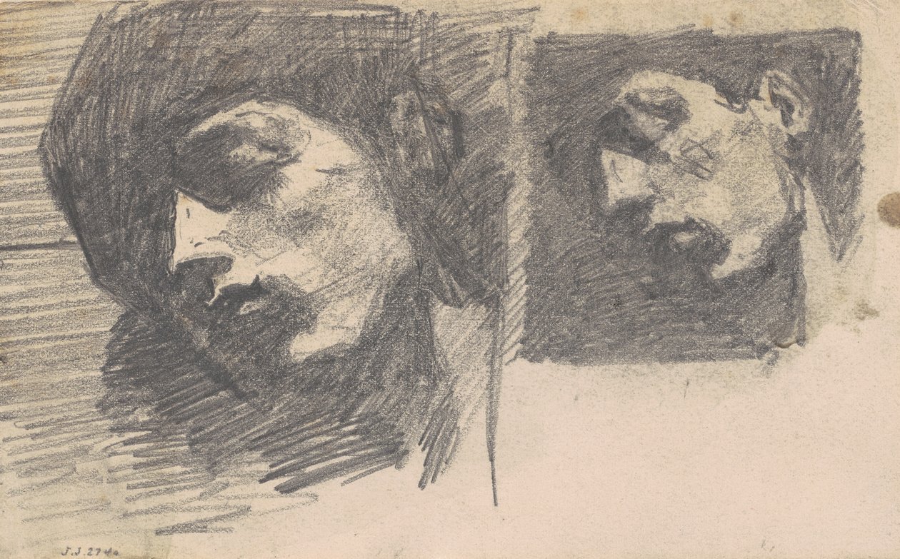 Duas cabeças, 1875-80 (grafite em papel de capa) de John Singer Sargent