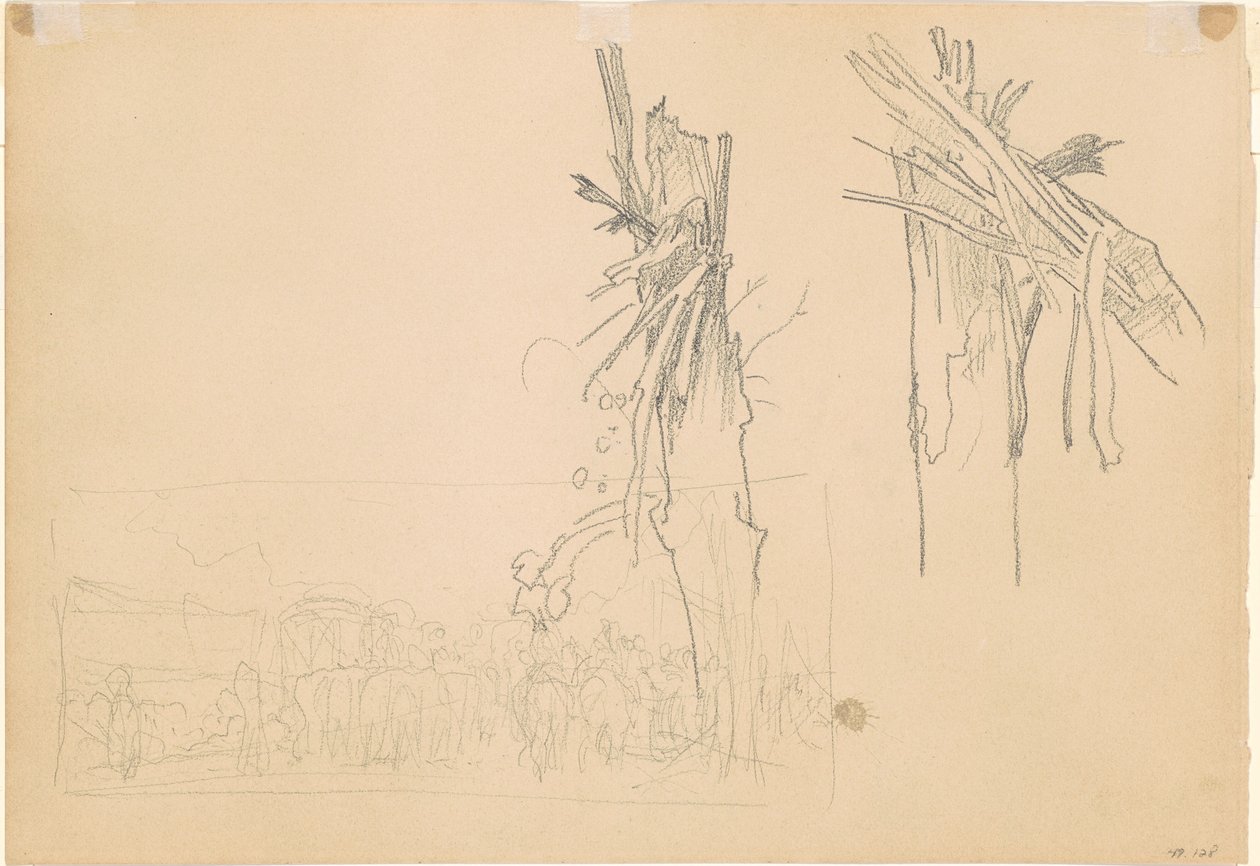 Duas árvores quebradas; e Estudo para "The Road" [verso] de John Singer Sargent