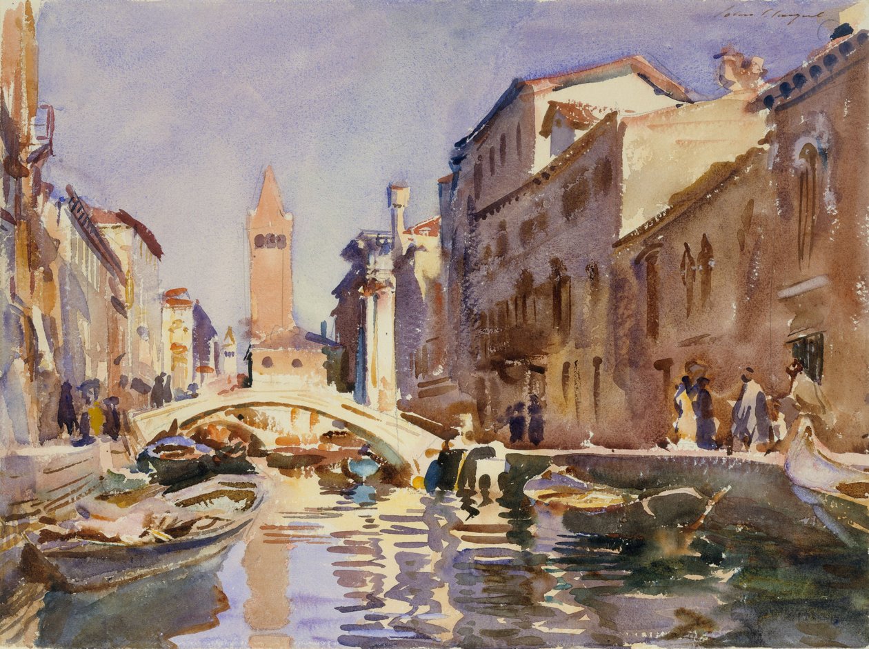 Canal veneziano, 1913 (wc e grafite em papel de seda branco) de John Singer Sargent
