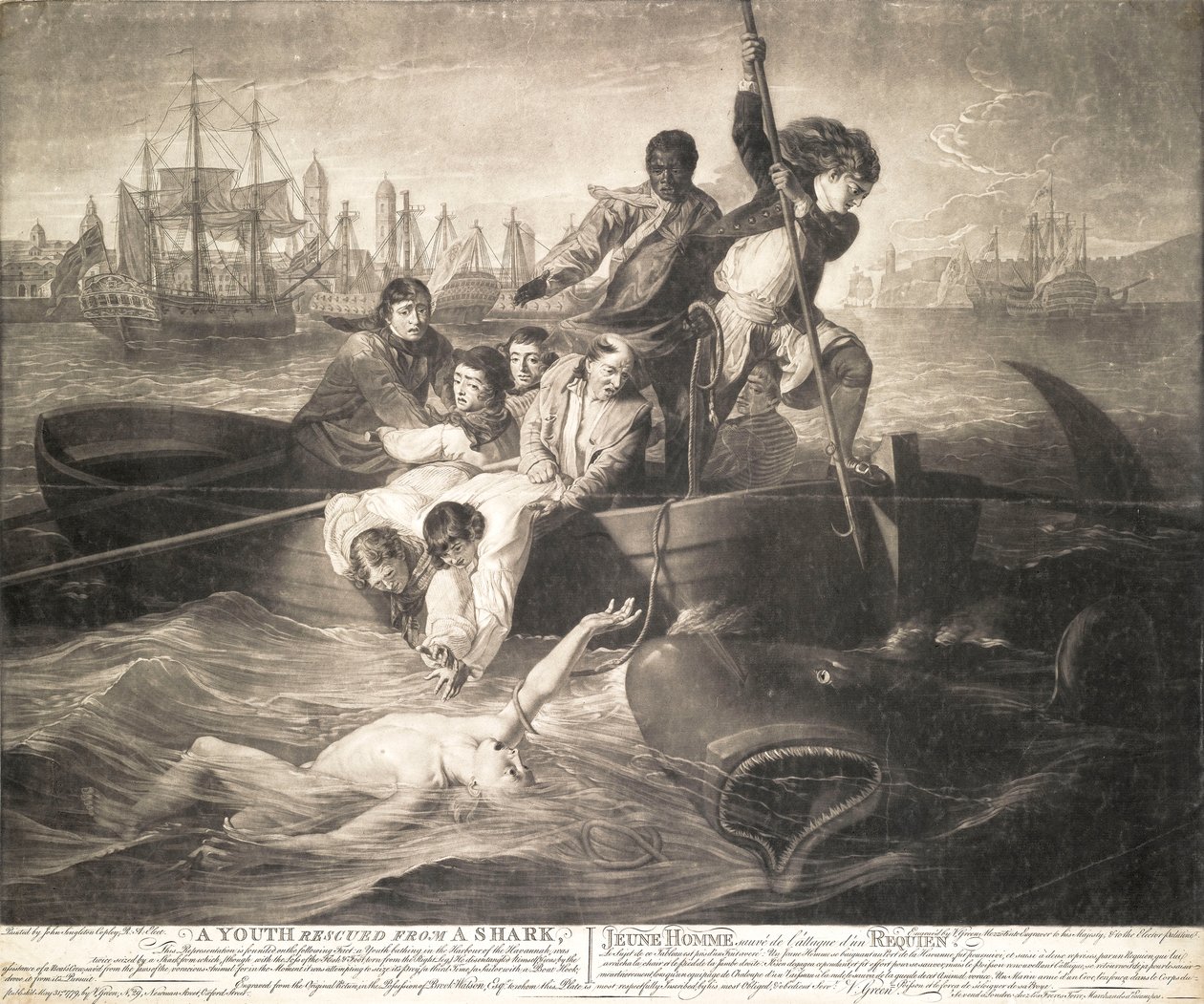 Um jovem salvo de um tubarão de John Singleton (after) Copley