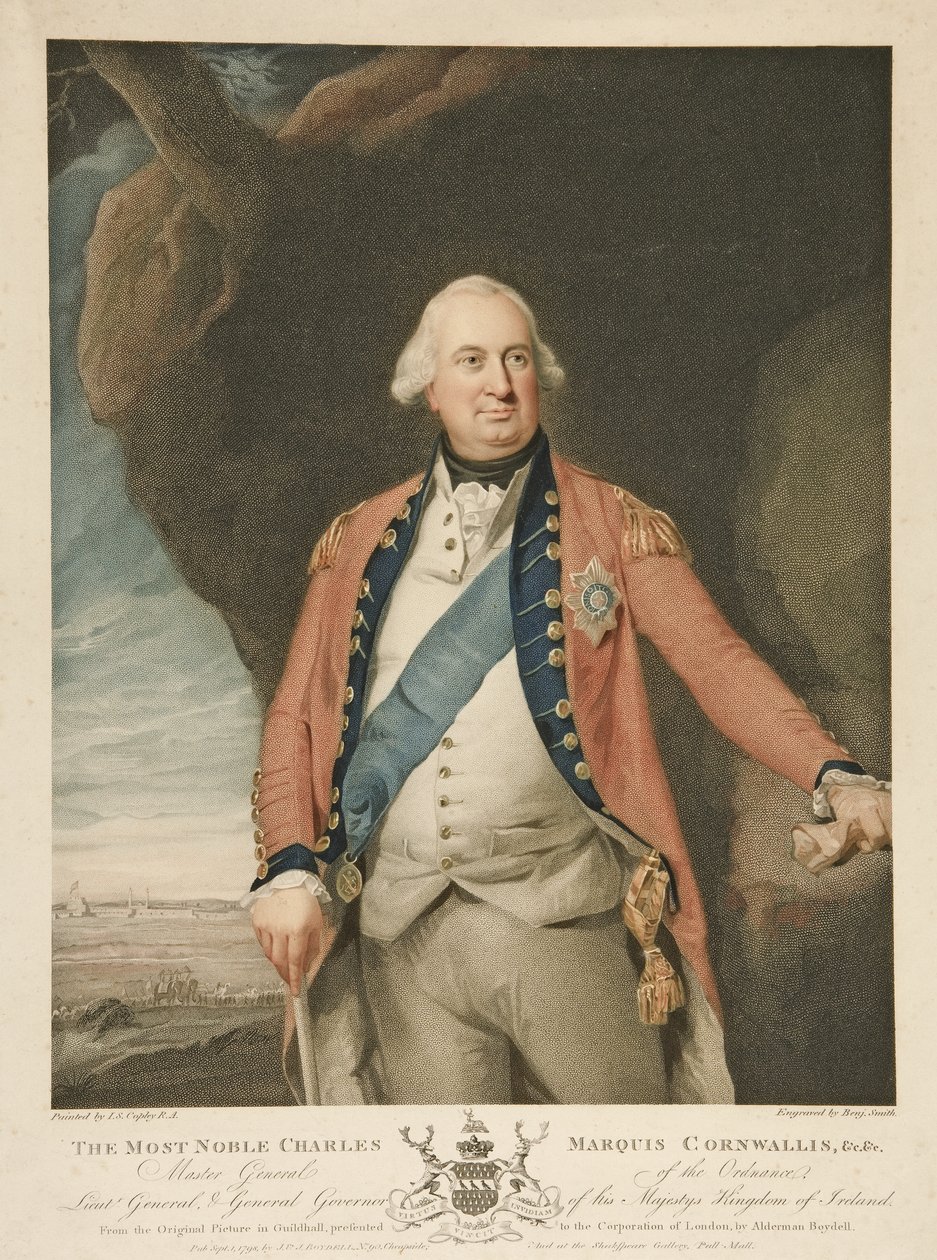 O Muito Nobre Charles Marquês Cornwallis, pub. 1798 (gravura a cores) de John Singleton (after) Copley