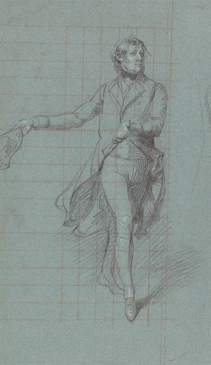 Capitão W. Fairfax, figura estudo para a pintura da vitória de Lord Duncan (giz preto, aumentado com branco sobre papel azul) de John Singleton Copley