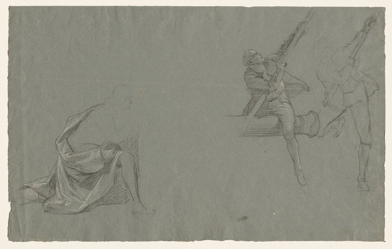 Estudo de cortinas; Duas figuras puxando um poste de John Singleton Copley