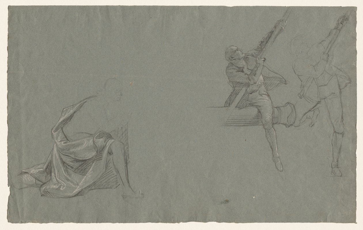 Estudo da cortina, duas figuras puxando um poste, 1785-86. de John Singleton Copley