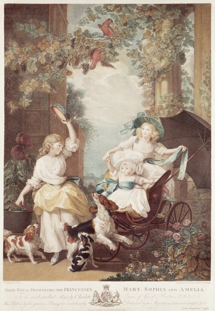 Princesas Mary (1776-1857), Sophia (1777-1848) e Amelia (1783-1810), filhas de George III, gravadas por Francesco Bartolozzi (1727-1815) (gravura em mezzotint) de John Singleton Copley