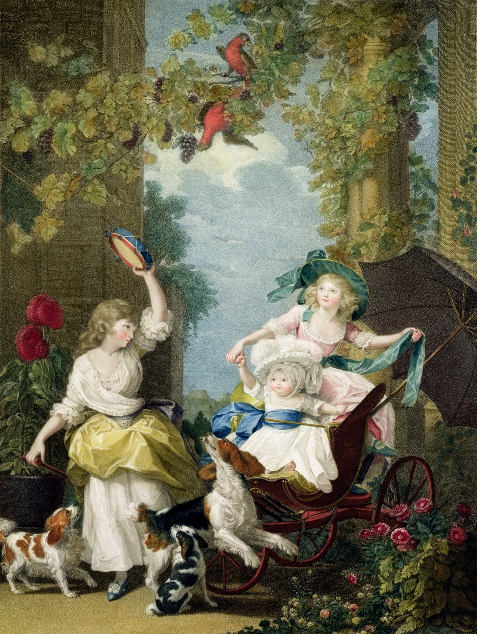 Suas altezas reais as princesas Mary (1776-1857), Sophia (1777-1848) e Amelia (1783-1810), gravadas por Francesco Bartolozzi (1727-1815), pub. pelo artista, 1792 (stipple engraving) de John Singleton Copley