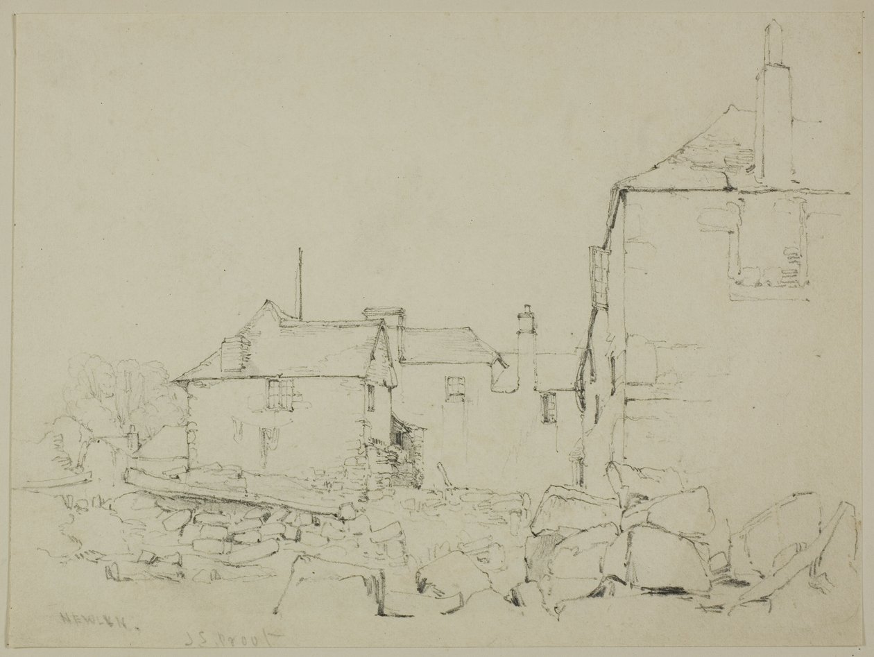 Casas e muro de pedra, Newlyn de John Skinner Prout