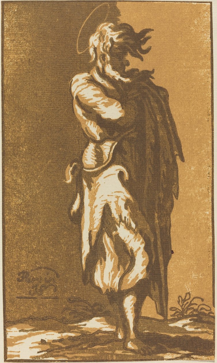 Santo masculino em pé com os braços cruzados, virado para a direita de John Skippe after Parmigianino