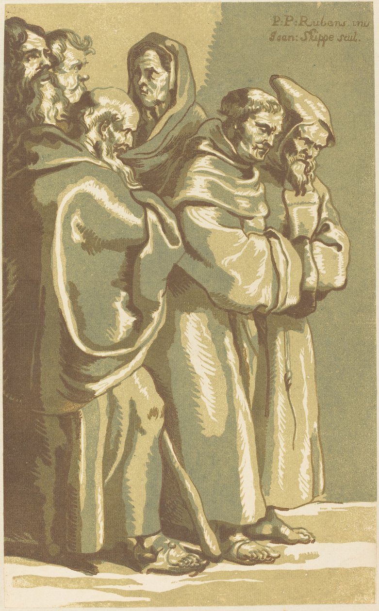 Um grupo de monges e uma mulher de John Skippe after Sir Peter Paul Rubens