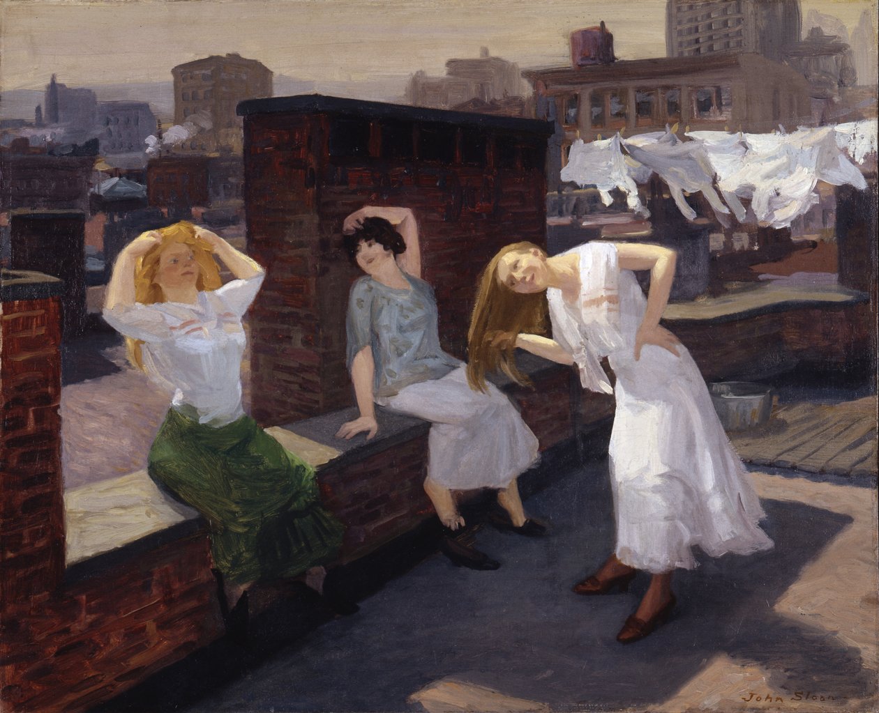 Domingo, Mulheres a secar o cabelo de John French Sloan