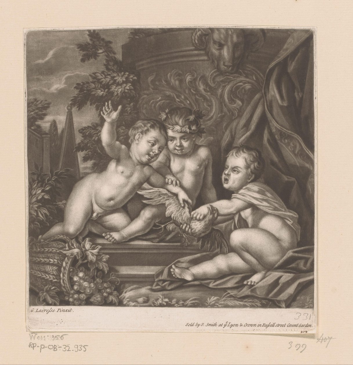 Três cupidos com um pássaro de attributed to John Smith
