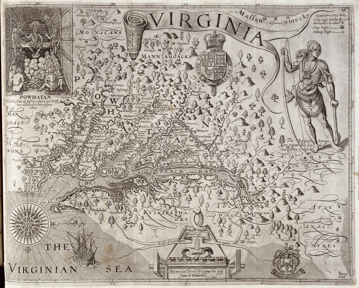 Mapa da Virgínia, descoberto e descrito pelo capitão John Smith, 1606, gravado por William Hole (fl. 1607-24), publicado em 1612 (ver também 174212) de John Smith 2