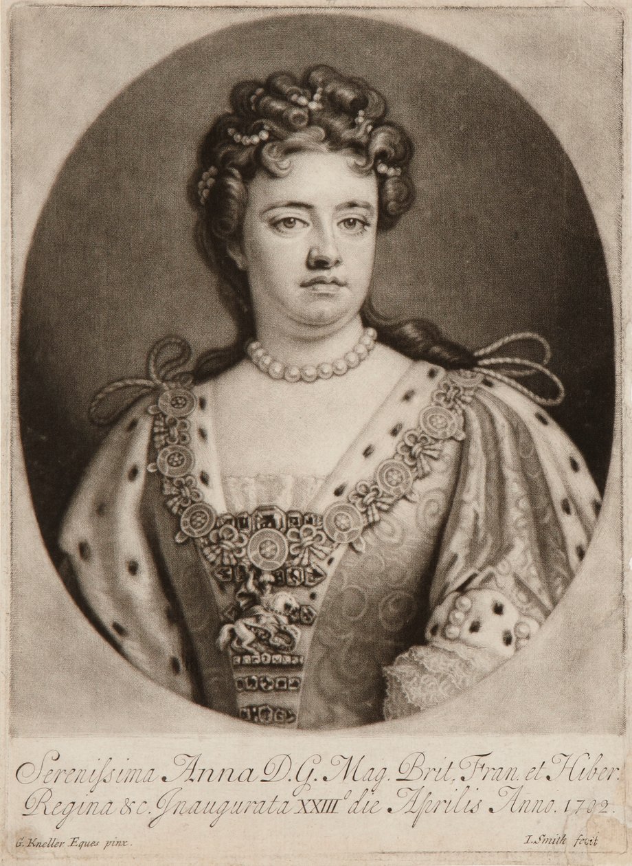 Rainha Ana (mezzotint) de John Smith