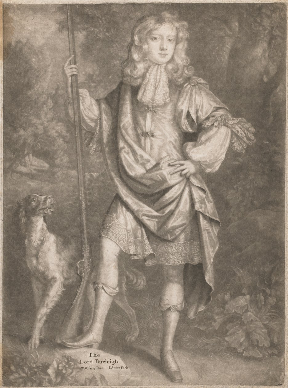O Senhor Burleigh [quando jovem, de pé, com uma arma na mão e um spaniel ao seu lado] de John Smith
