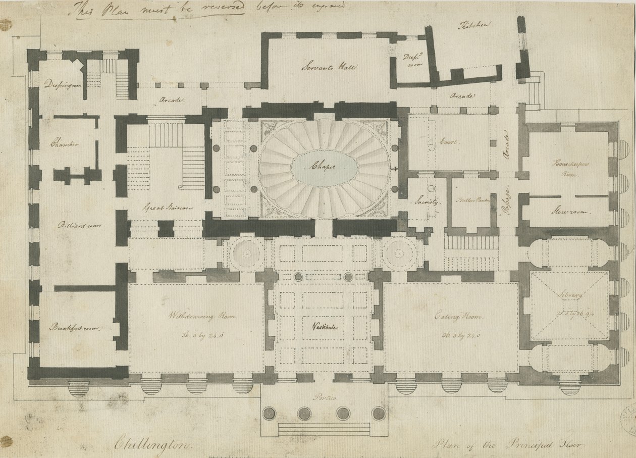 Chillington Hall: desenho a lápis e caneta, nd [1789] de John Soane