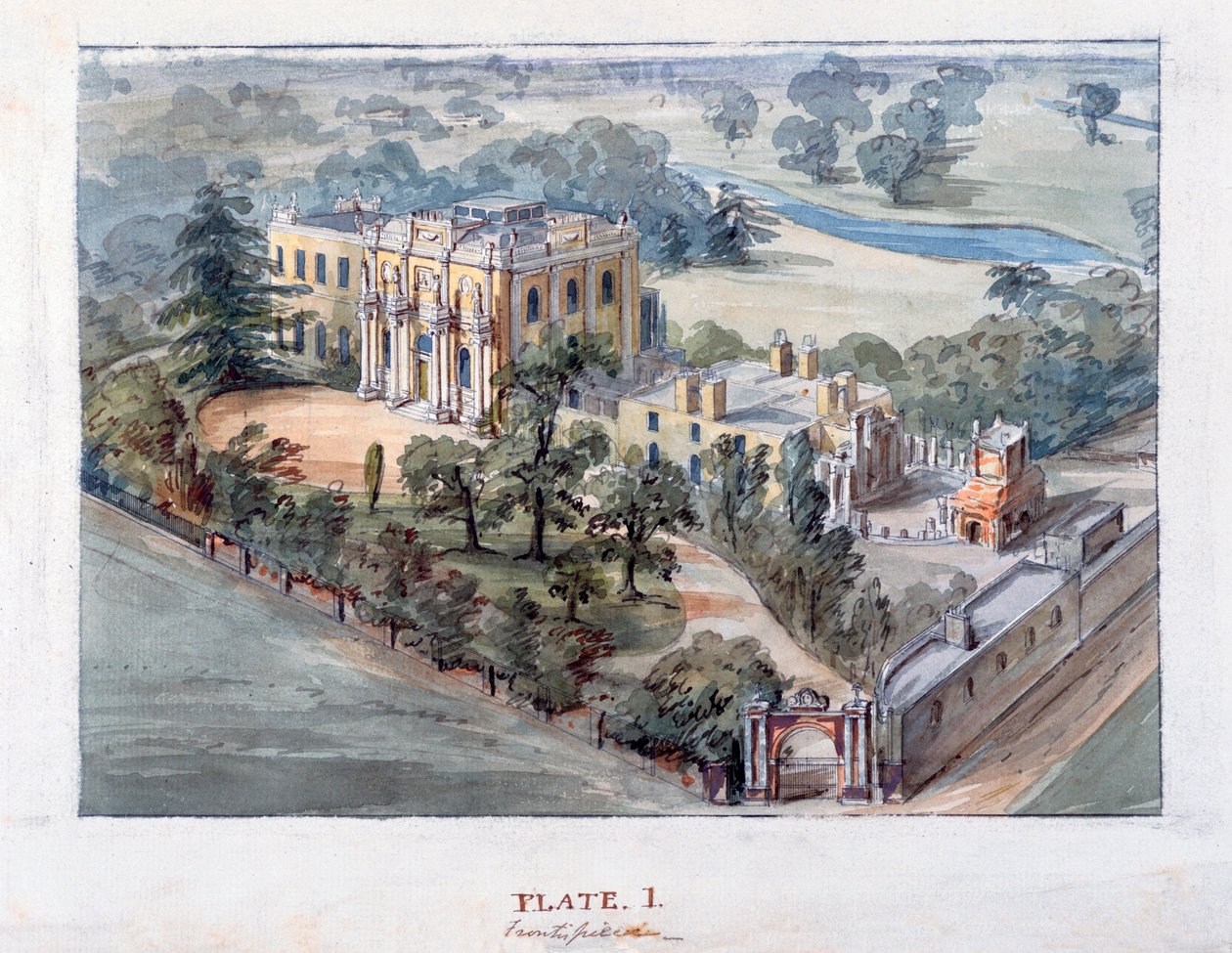 Pitzhanger Manor, Ealing (caneta e tinta com wc no papel) de John Soane