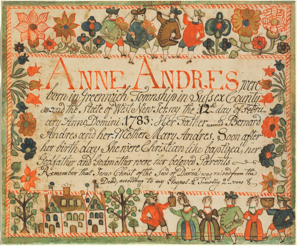 Certidão de Nascimento e Batismo de Anne Andrés de John Spangenberg