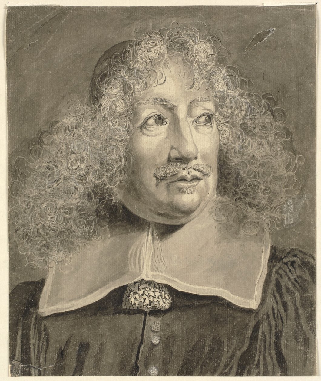 Retrato de cabeça e ombros de um homem, copiado de uma gravura do século XVII de John Sparrow