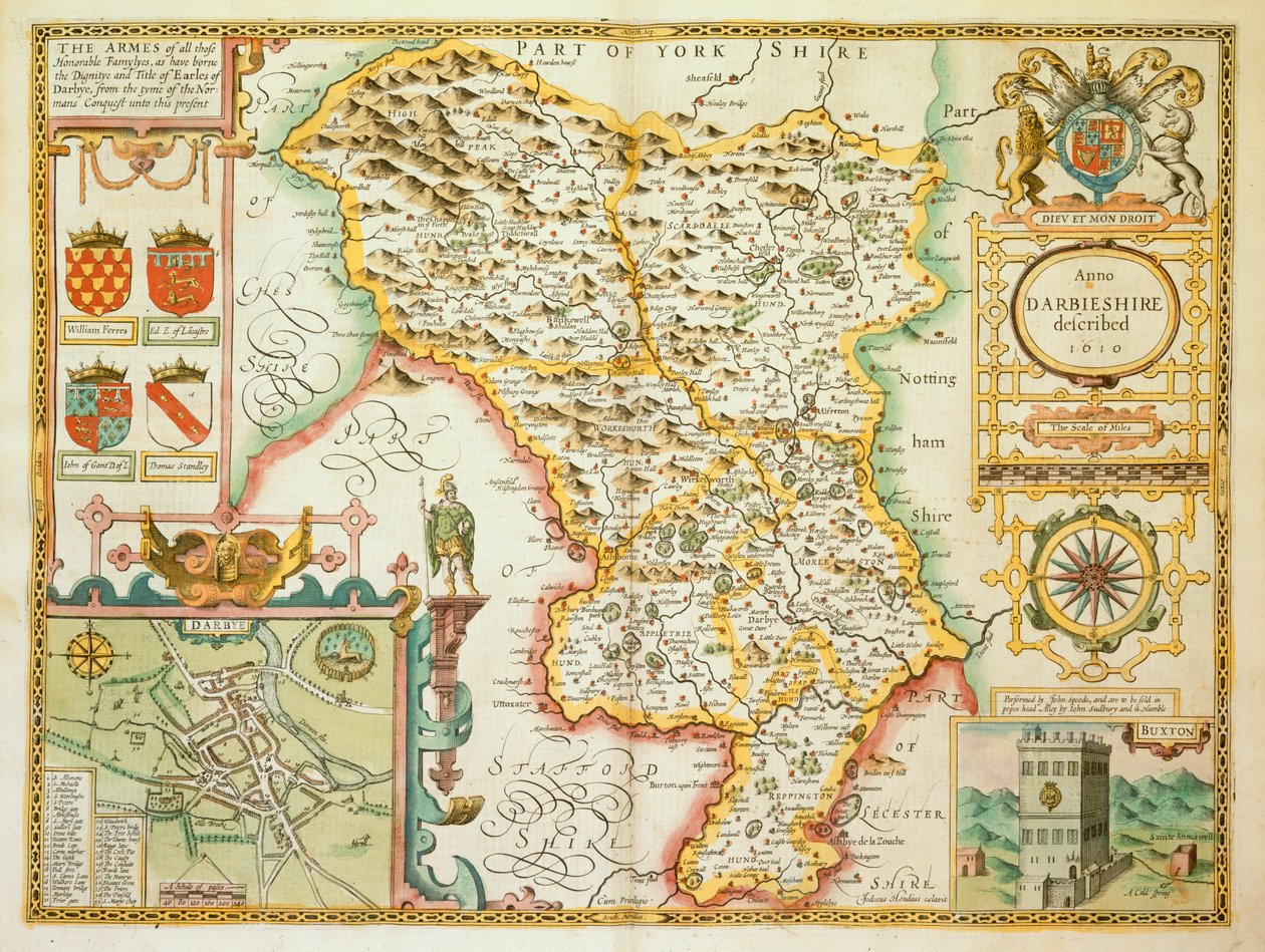 Um mapa do condado de Derbyshire, do 