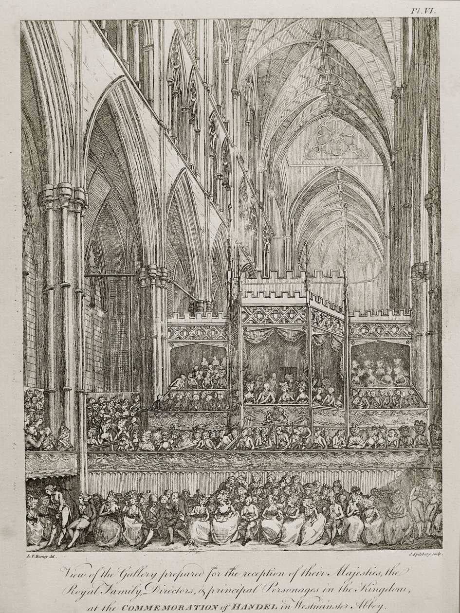 concerto em comemoração do 25º aniversário da morte de George Frederick Handel (1685-1759) - Vista da Galeria preparada para a recepção de suas Majestades a Família Real de John Spilsbury